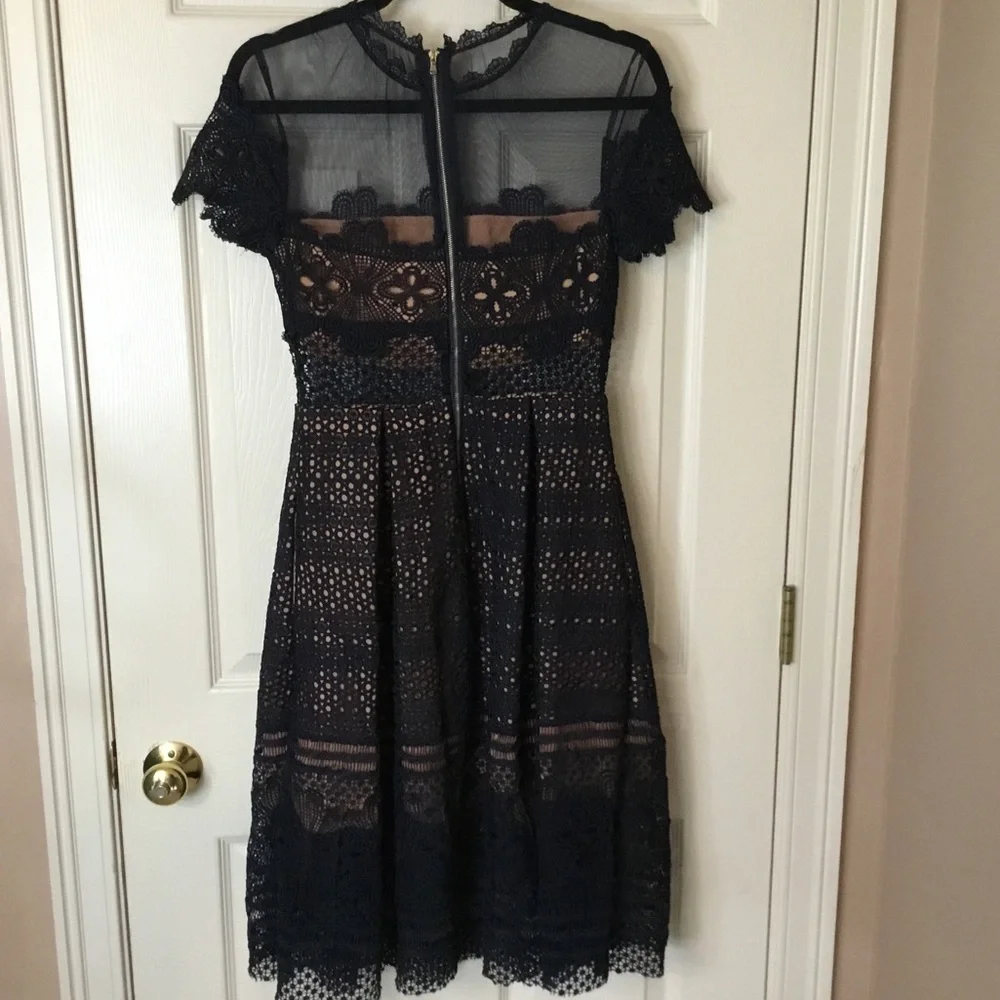 Few Moda NWT Ramona Navy Blue & Nude Lace & Mesh Party Dress - S